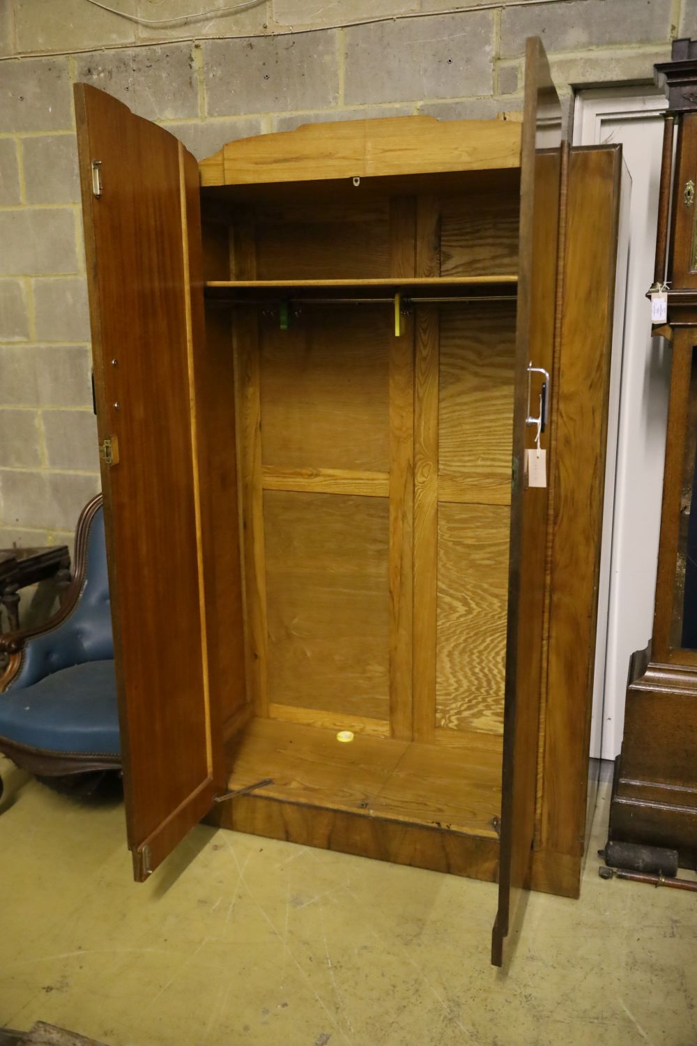 An Art Deco figured walnut wardrobe, width 114cm depth 48cm height 192cm - Image 2 of 3