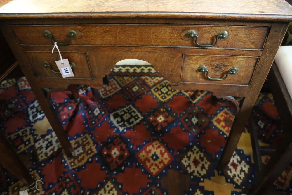 A George III oak low boy, with one long and two short drawers, with brass drop handles, on square - Image 2 of 4