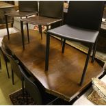 A military style mahogany and brass bound twin pillar dining table, width 182cm extended (one