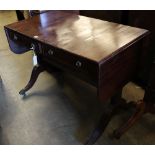 A Regency style mahogany sofa table, width 100cmCONDITION: Good dark mahogany tone but top has