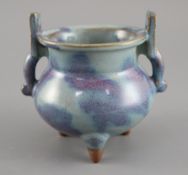 A Chinese Junyao tripod censer, Song dynasty or later, 12.5cm wide