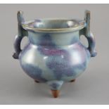A Chinese Junyao tripod censer, Song dynasty or later, 12.5cm wide