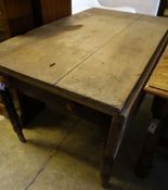 A Victorian pine single drop flap kitchen table, 137 x 83cm height 76cm