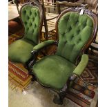 A pair of Victorian mahogany spoonback chairs, one with arms