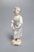 A Continental porcelain figure of a girl holding a fish, late 18th century, possibly Bueno Retiro (