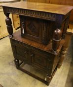 A small reproduction oak court cupboard, width 70cm depth 37cm height 106cm