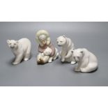 Three Lladro polar bears and an Inuit figure, 12cmCONDITION: All in good condition