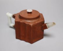 A Chinese Yixing teapot, with agate mounts, 18cm acrossCONDITION: Good condition.