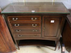 An Edwardian satinwood banded mahogany sheet music cabinet, width 81cm depth 37cm height 85cm