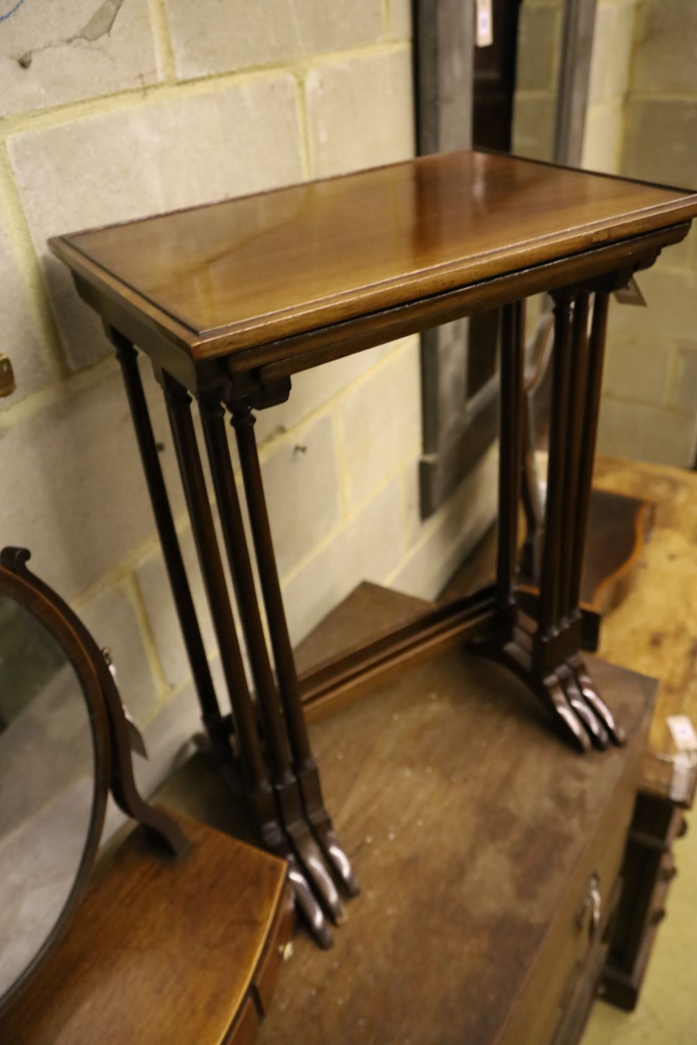 A nest of three mahogany tea tables, width 48cm depth 33cm height 67cm, and an oval swing frame - Image 3 of 3