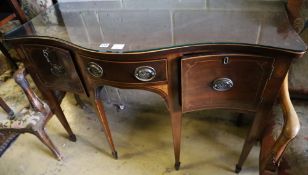 An Edwardian George III style inlaid mahogany serpentine fronted sideboard, width 124cm depth 53cm