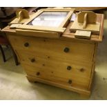 A late Victorian pine three drawer dressing chest, width 85cm depth 46cm height 79cm