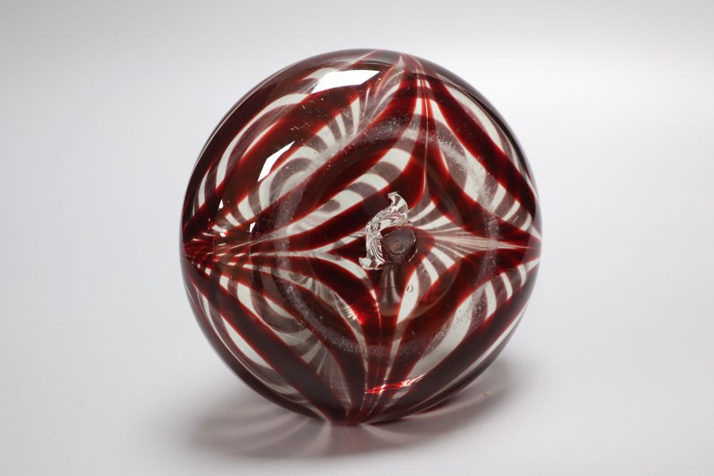 A Victorian red trail glass carafe with bold concentric looped decoration, 20cm highCONDITION: - Image 3 of 3