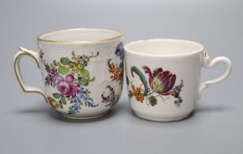 A Hochst botanical coffee cup late 18th century, and a Hochst style cup and saucer, painted with