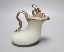 A Grecian revival abraded glass askos vessel, 2nd half 19th century, with electroplate hinged