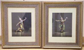 Chana, pair of gouache on black paper, Siamese dancers, signed, 24 x 20cm
