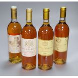 Four bottles of wine: Chateau Suduiraut 1989 Sauternes 1re Cru Class, Chateau Coutet à Barsac 1978