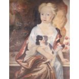 18th century English School, watercolour on paper, Portrait of a young woman seated with a