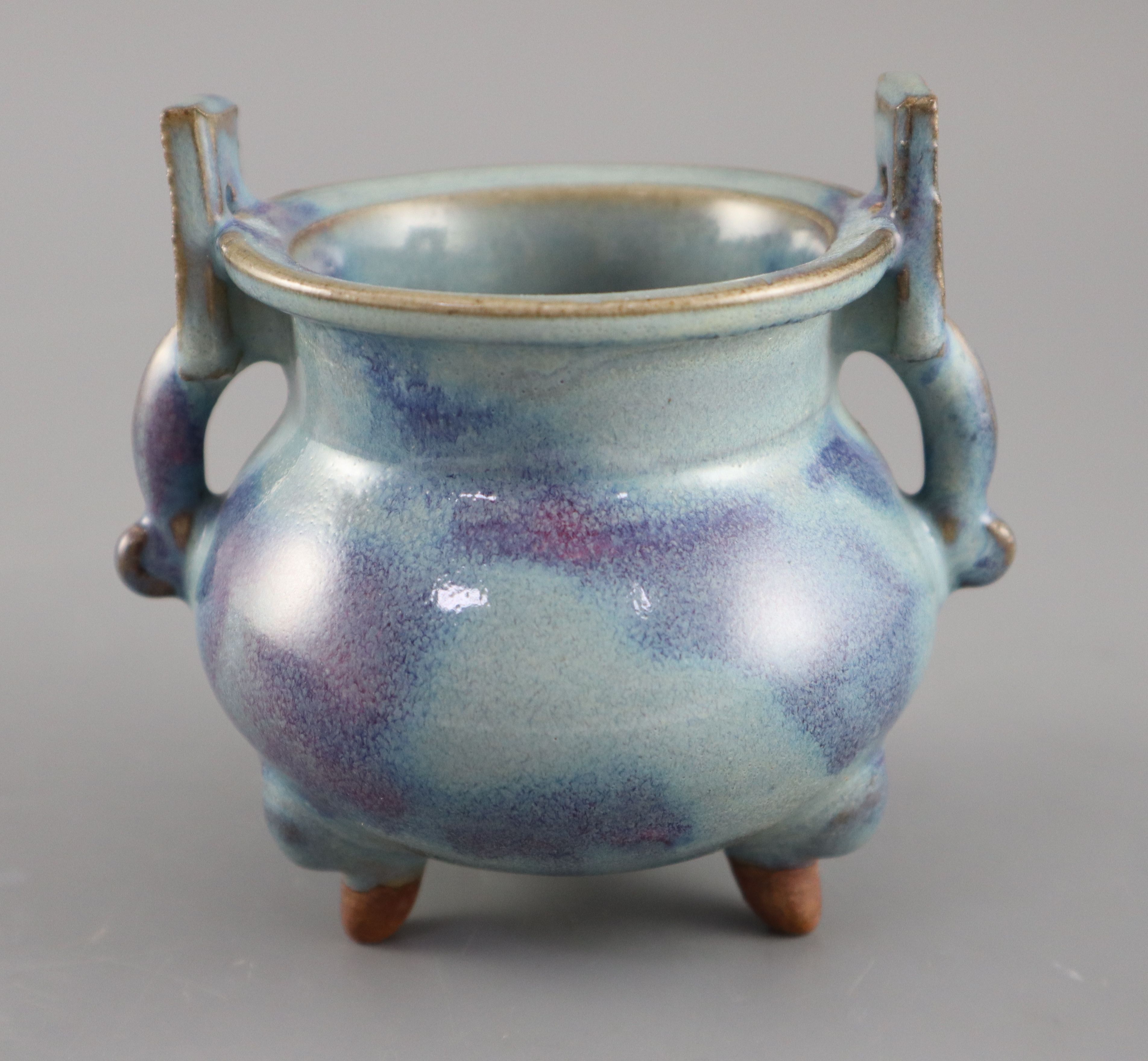 A Chinese Junyao tripod censer, Song dynasty or later, 12.5cm wide - Image 2 of 12