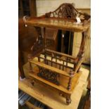 A Victorian burr walnut music Canterbury-cum-whatnot, fitted drawer to base, width 60cm depth 40cm