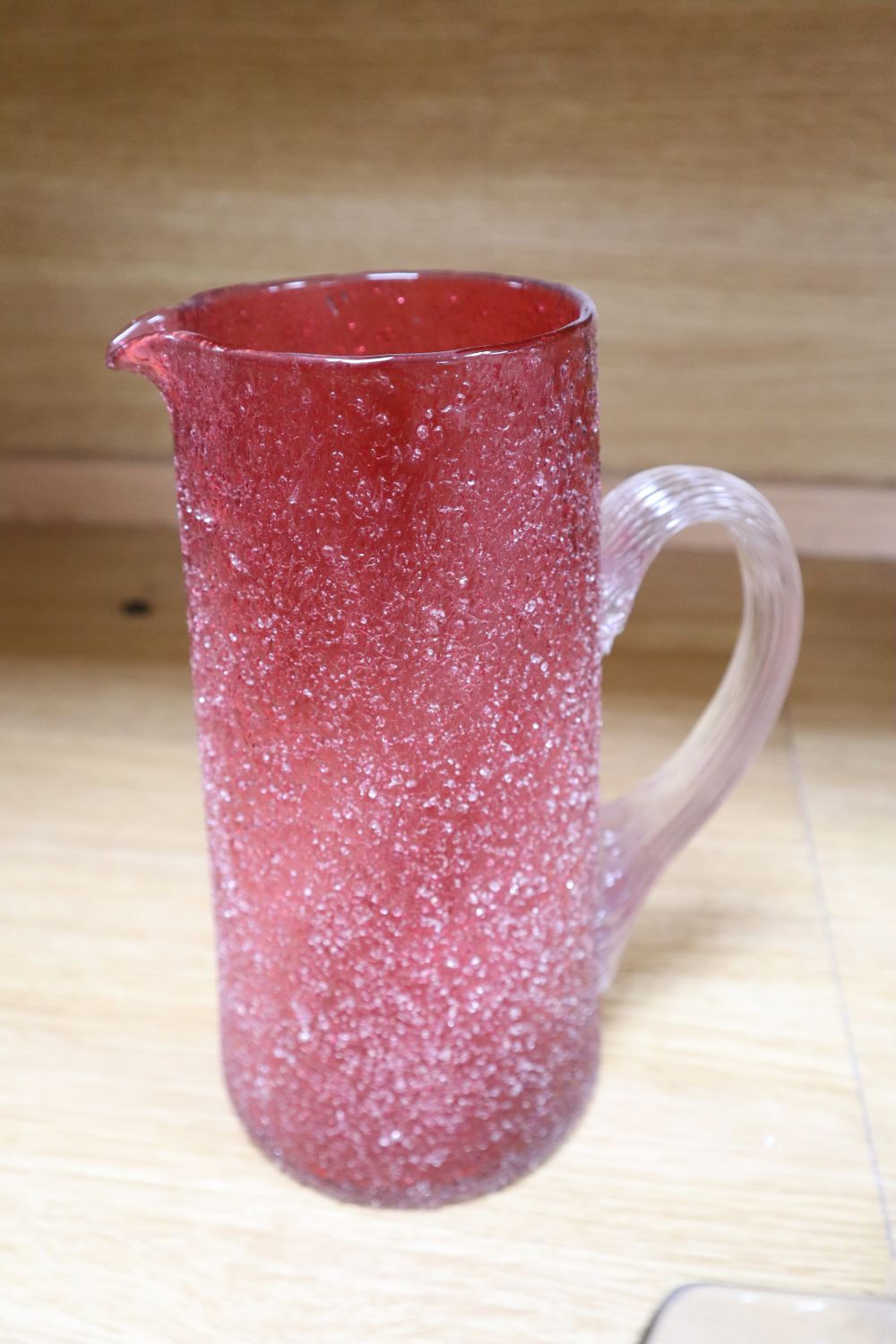 Nine various 19/20th century glass jugs, including a ruby crackle glass jug, tallest 25. - Image 3 of 5