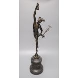 After Giambologna. A 19th century French bronze of Mercury, raised on a black slate plinth,