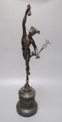 After Giambologna. A 19th century French bronze of Mercury, raised on a black slate plinth,