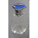 A George V silver and blue guilloche enamel mounted cut glass scent bottle, with R.A.F. applique,