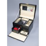 A faux crocodile jewellery box containing a 375 bracelet (11 grams), silver, costume, paste-set