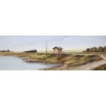 Giorgio Rocep, oil on canvas, Landscape with a passing train, signed, 29 x 89cm