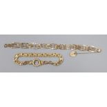 An Italian 14k fancy link bracelet(a.f.) 16.5cm and a 9ct gold gatelink bracelet with padlock clasp,