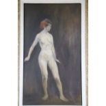 Haydn Reynolds Mackey (1881-?), oil on board, Standing female nude, signed, 49 x 28cmCONDITION: