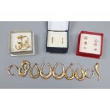 A 9ct gold chilli pendant, four pairs of 9ct gold earrings, a single 9ct earring and sundry other