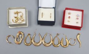 A 9ct gold chilli pendant, four pairs of 9ct gold earrings, a single 9ct earring and sundry other