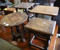 Four oak joint stools, largest 47 x 48cm