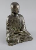 A Chinese bronze seated figure of the Bodhisattva Ti Tsang, 24.5cm high