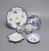 A Chaffers Liverpool coffee cup, c.1760 and other blue and white ceramics including a Thomas