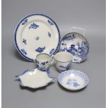 A Chaffers Liverpool coffee cup, c.1760 and other blue and white ceramics including a Thomas