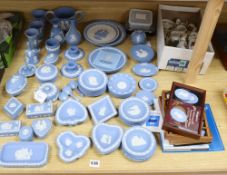 A collection of Wedgwood Jasperware, crested china and Swarovski and other crystal ornaments;