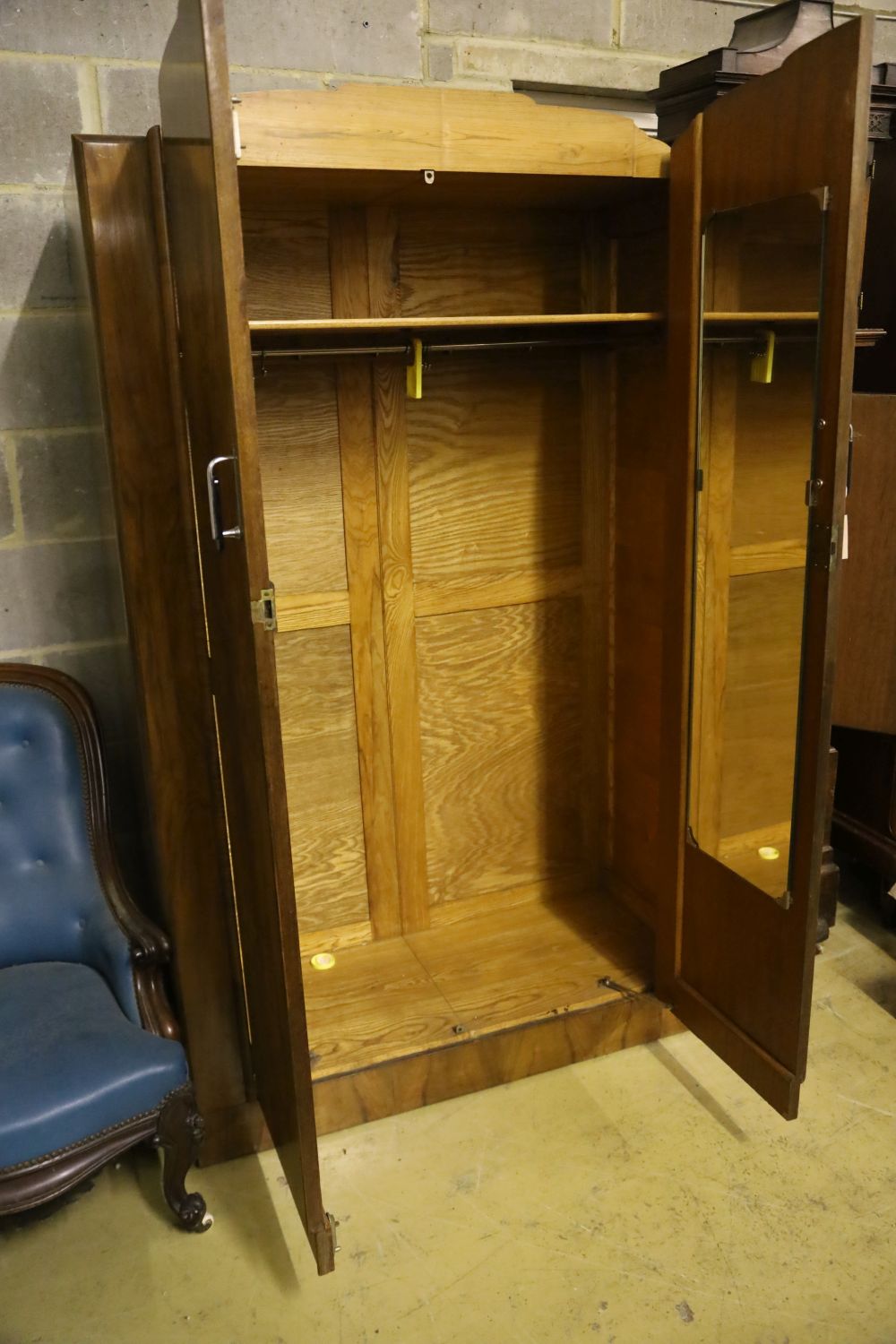 An Art Deco figured walnut wardrobe, width 114cm depth 48cm height 192cm - Image 3 of 3