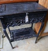 A Chinese style ebonised work table, width 54cm depth 34cm height 74cm
