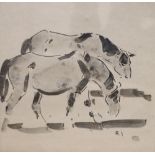 Henry William Phelan Gibb (1870-1948), ink and watercolour on paper, Study of two horses,