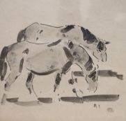 Henry William Phelan Gibb (1870-1948), ink and watercolour on paper, Study of two horses,