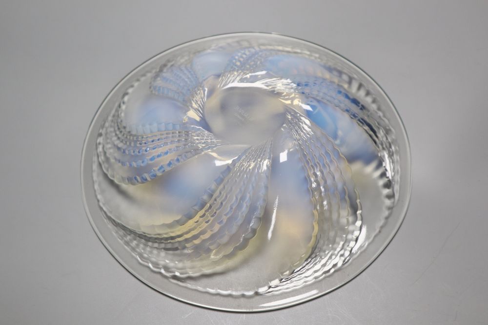 A Lalique 'Fleurons' pattern opalescent shallow bowl, stencilled 'R Lalique France' to base, - Image 3 of 3