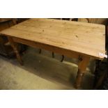 A Victorian style pitch pine kitchen table, 151cm width 93cm height 76cm