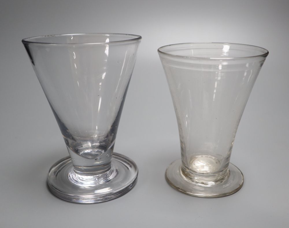 Two Georgian conical glass vases or beakers, 18th century one with heavy foot, 12.5 and