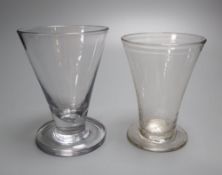 Two Georgian conical glass vases or beakers, 18th century one with heavy foot, 12.5 and