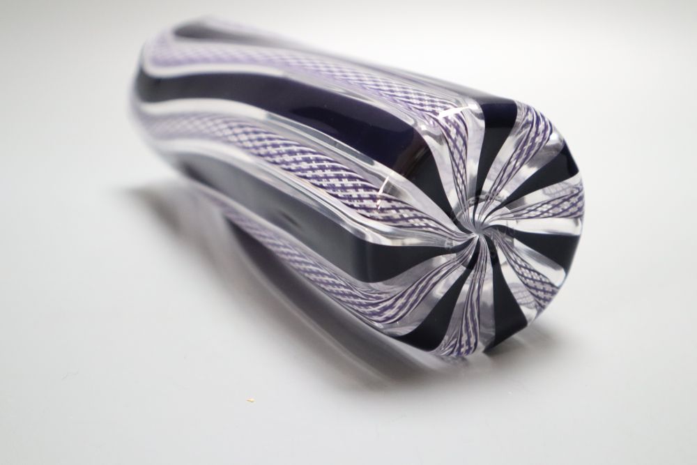 A contemporary art glass vase, by Elaine Sheldon and Dominic Cooney, 2000, with amethyst latticino - Image 3 of 3