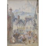 Circle of William Callow (1812-1908), watercolour, Bustling street scene, unsigned, 25 x 17.5cm