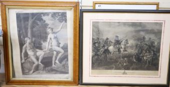 After Carlo Cignani, engraving, Adam and Eve, 61 x 43cm, in a Victorian maple frame and After